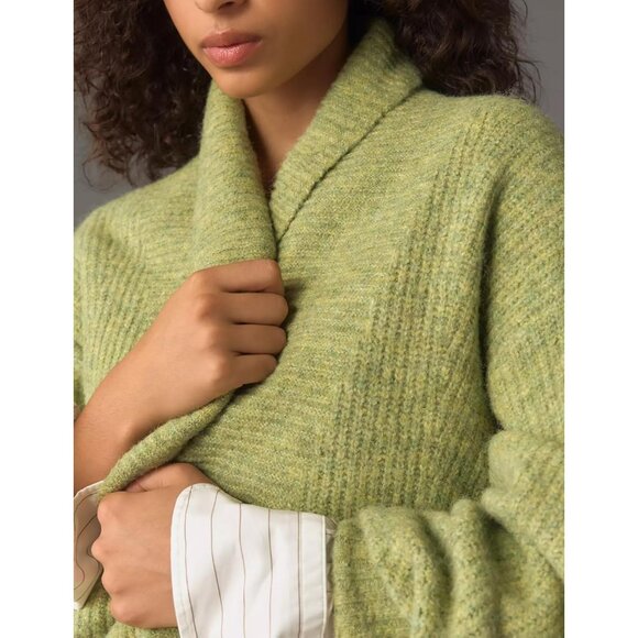 Cropped Open Front Sweater Womens Knitwear Small Casual Pockets Green - Picture 4 of 5